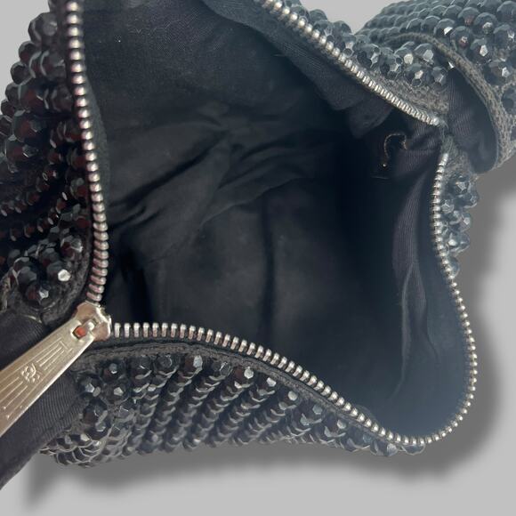 Vintage 60s Roger Van S Black Beaded Shoulder Bag Evening Purse Chunky Zipper - Picture 8 of 10